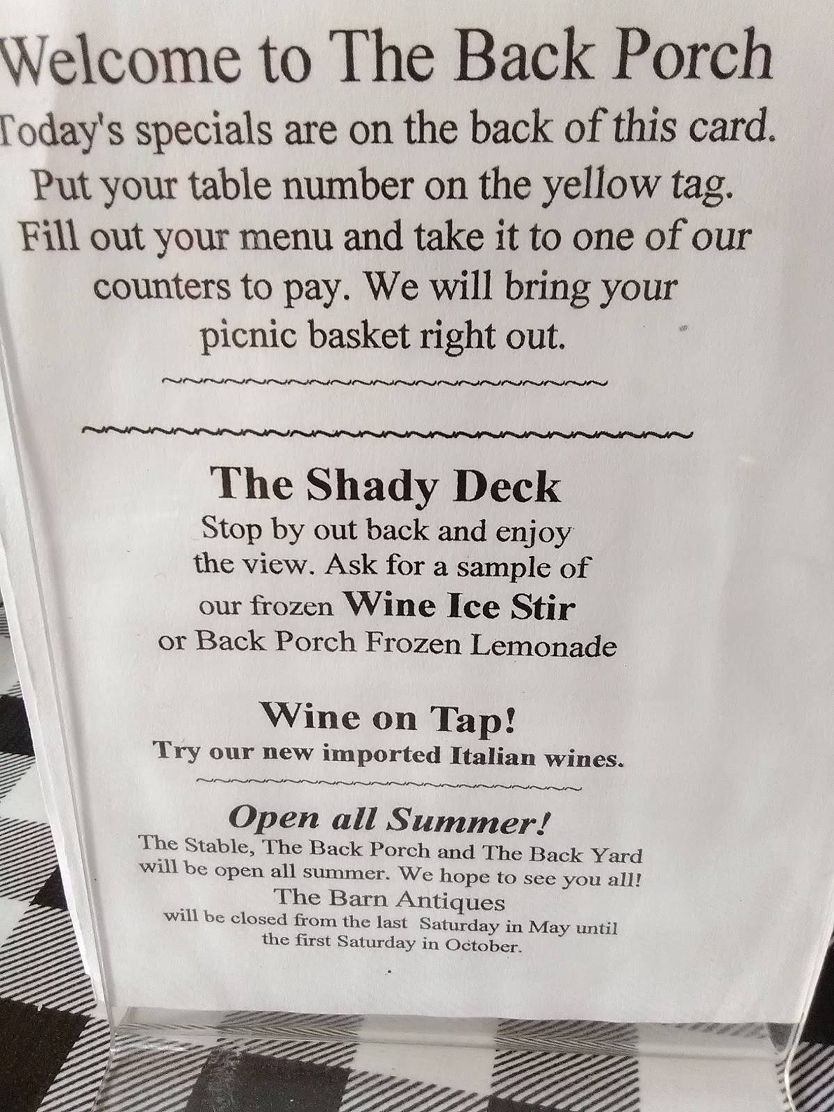 Menu at The Back Porch Restaurant, Lake Alfred, 115 Co Rd 557A