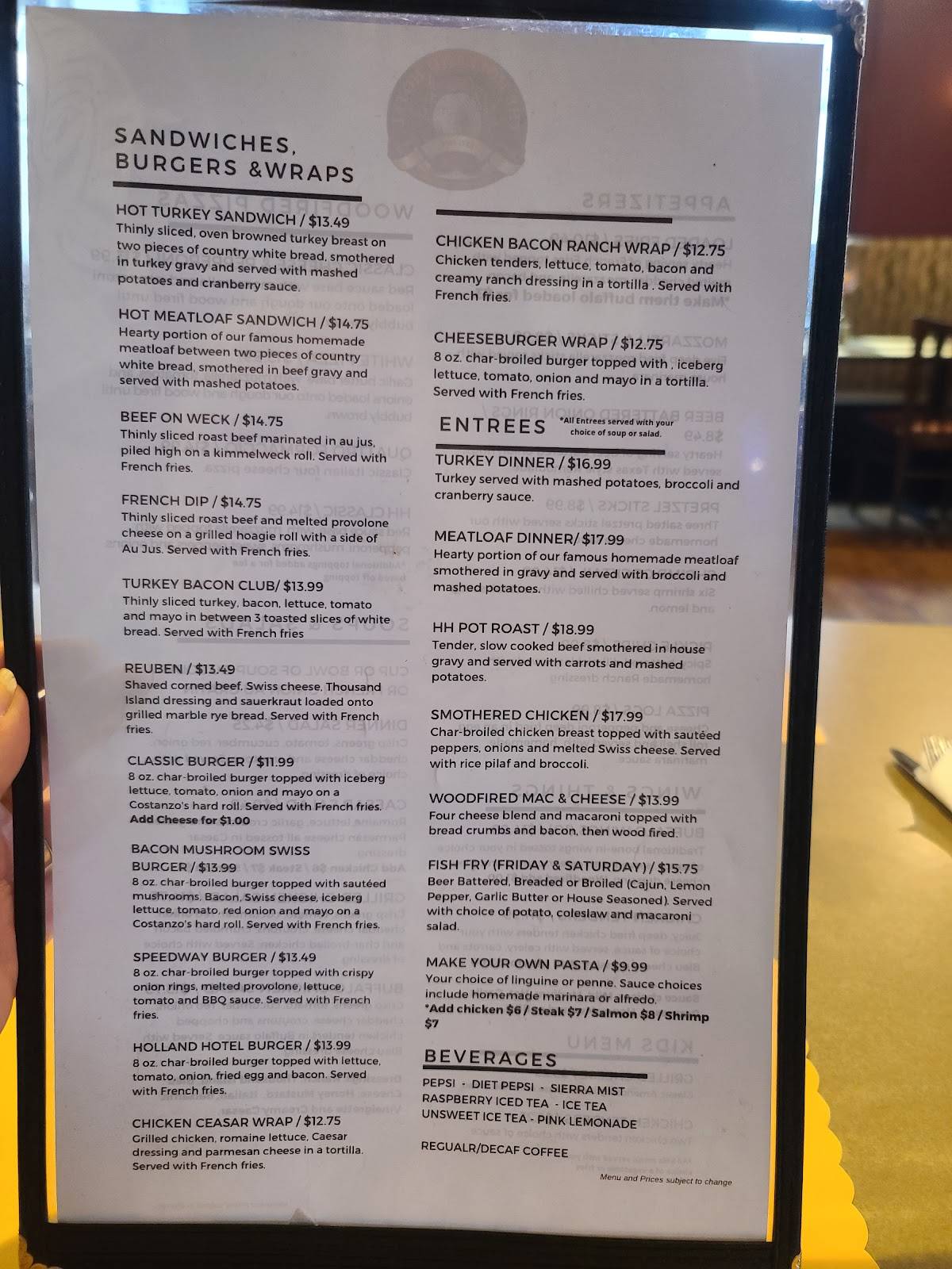 Menu at The Holland Hotel pub & bar, Holland