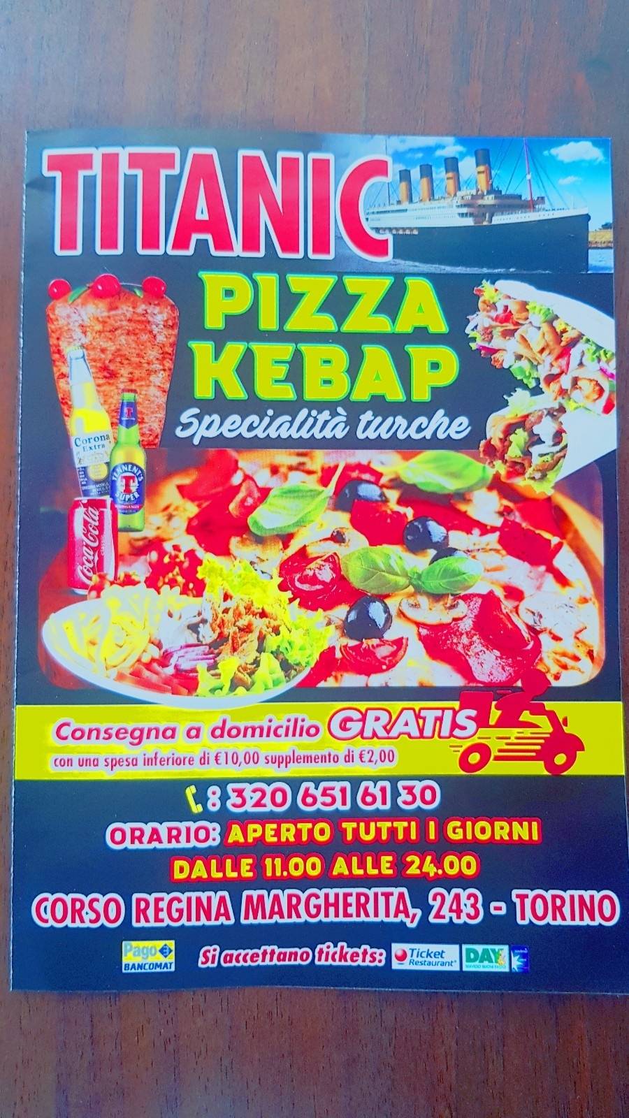 Menu da Titanic Pizza Kebap ristorante, Torino