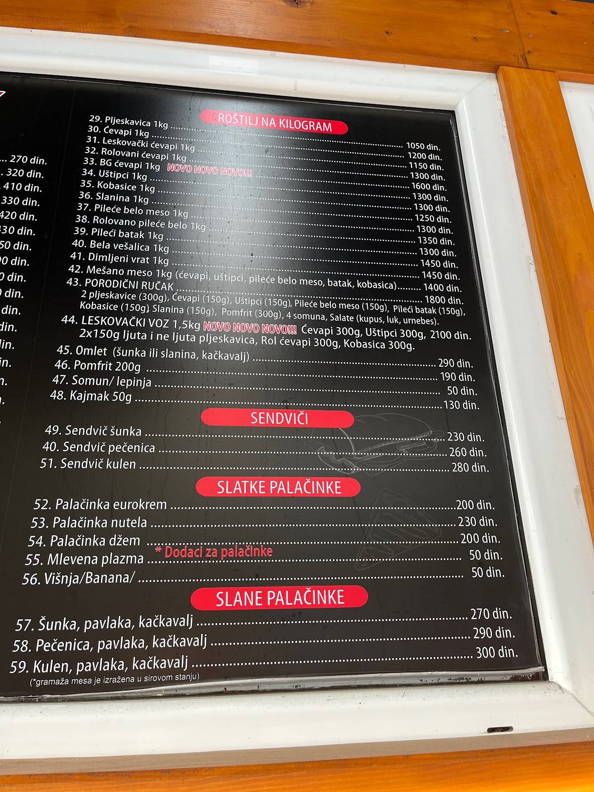 Speisekarte von Roštilj kod Ilketa i Spaleta restaurant Belgrad