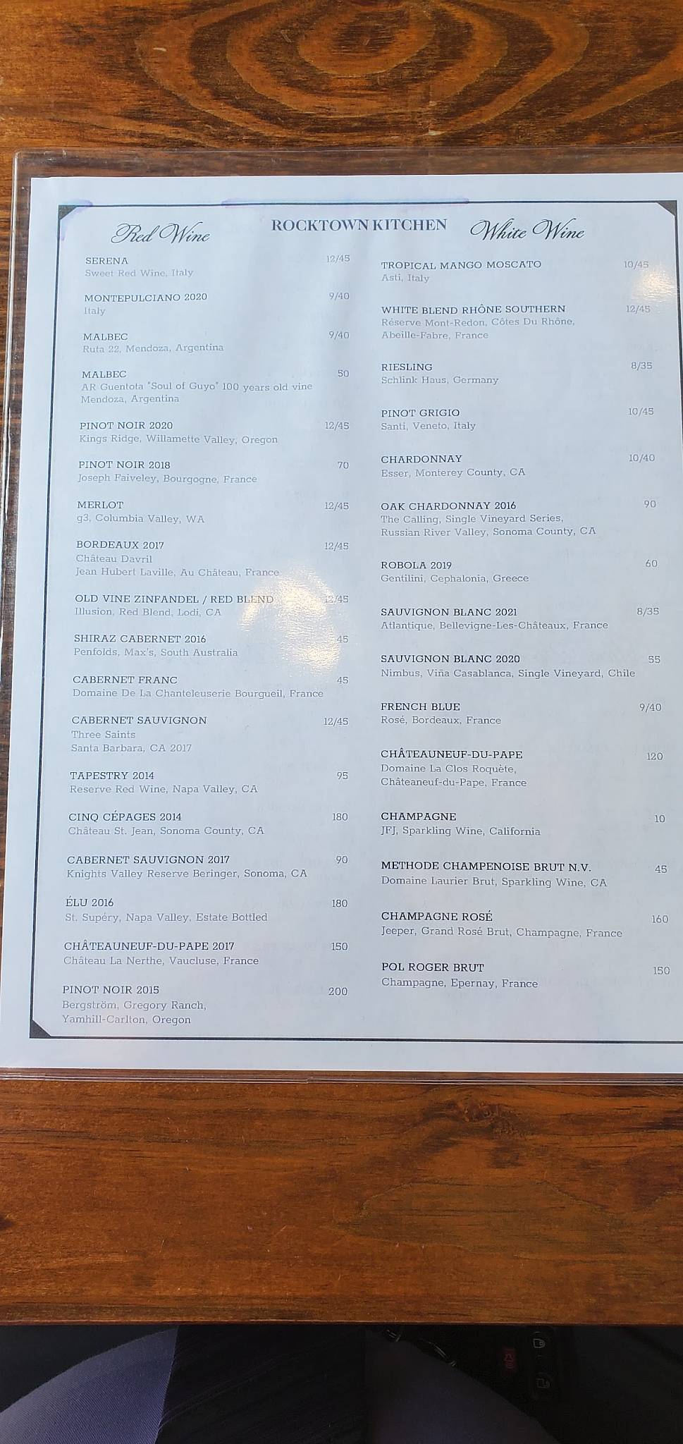 Menu at Rocktown Kitchen restaurant, Harrisonburg