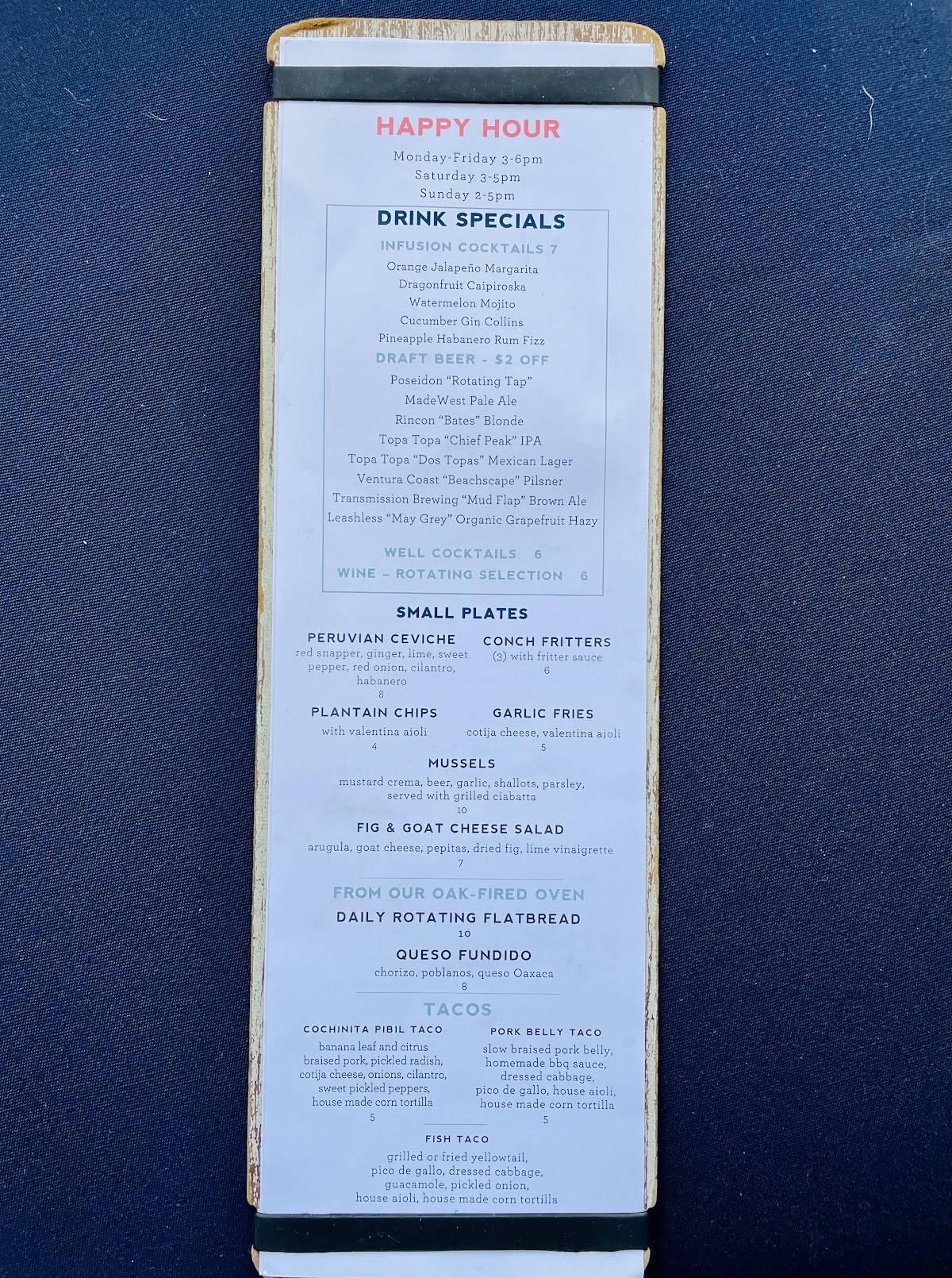 Menu at Rumfish y Vino pub & bar, Ventura