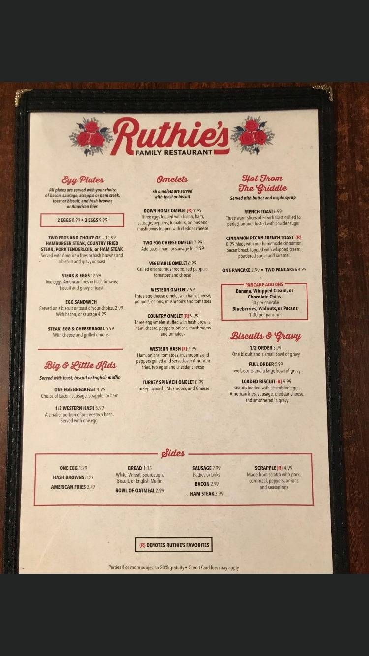 Menu at Ruthie's Family Restaurant, Rosebud