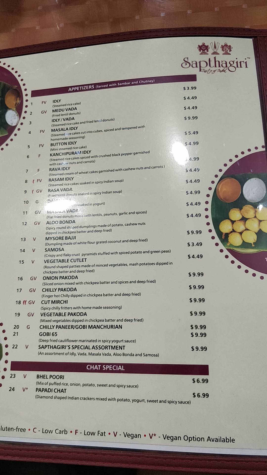 Menu at Sapthagiri Taste Of India restaurant, Jersey City
