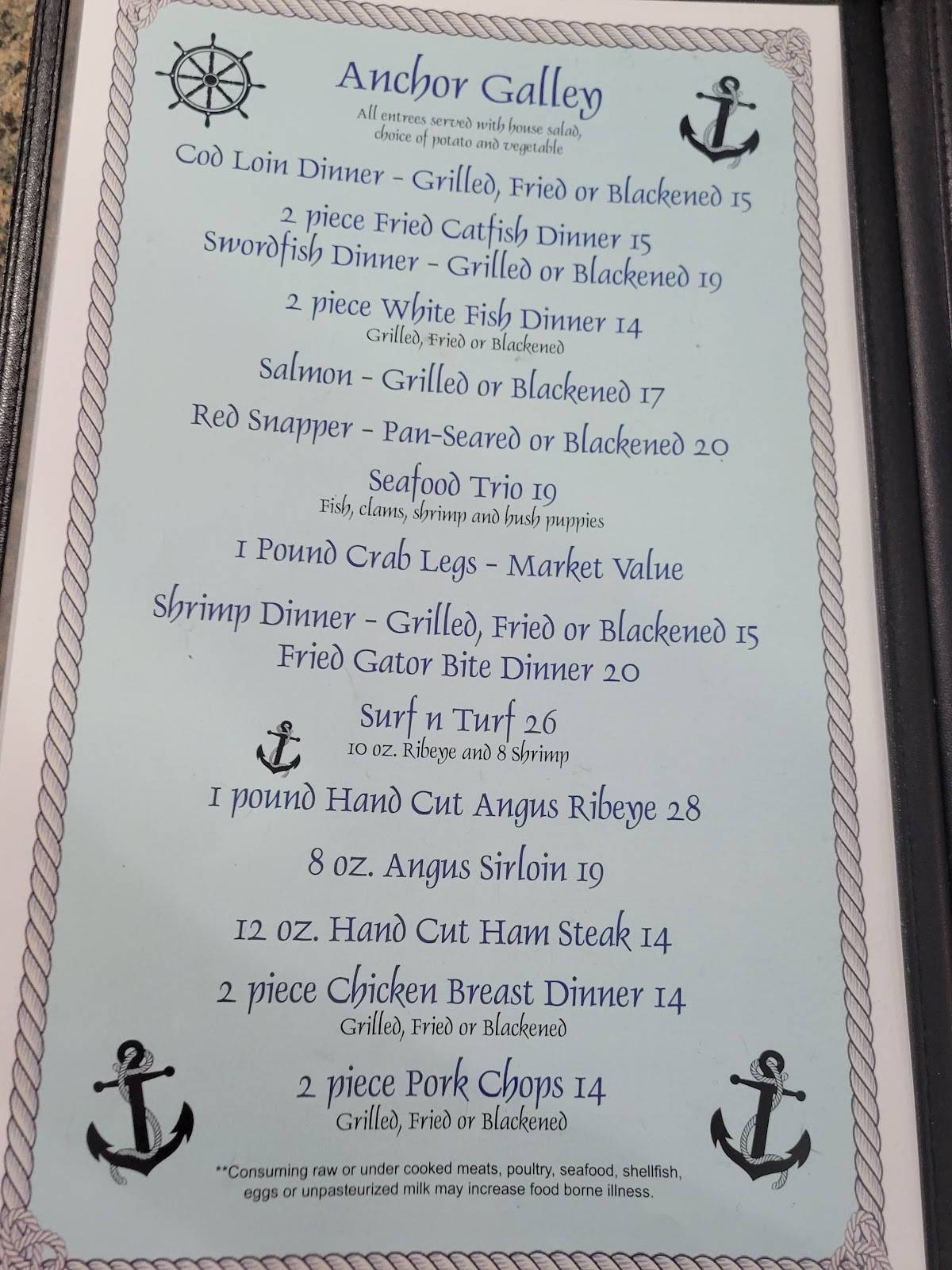 Menu at Anchor Grille restaurant, Sesser, 501 E Franklin Ave