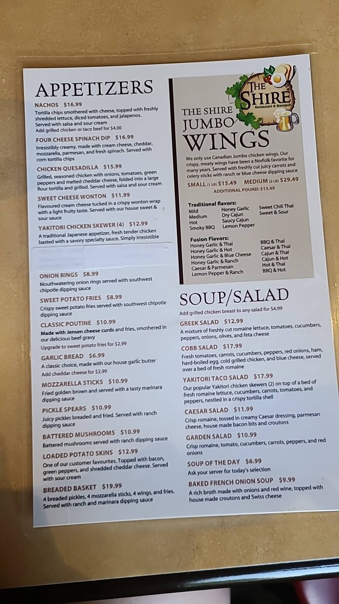 Menu at The Shire pub & bar, Simcoe