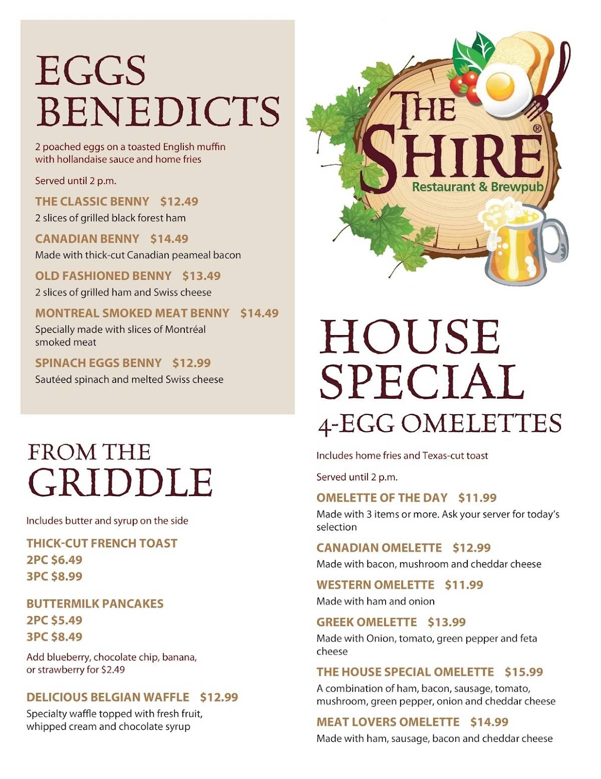 Menu at The Shire pub & bar, Simcoe