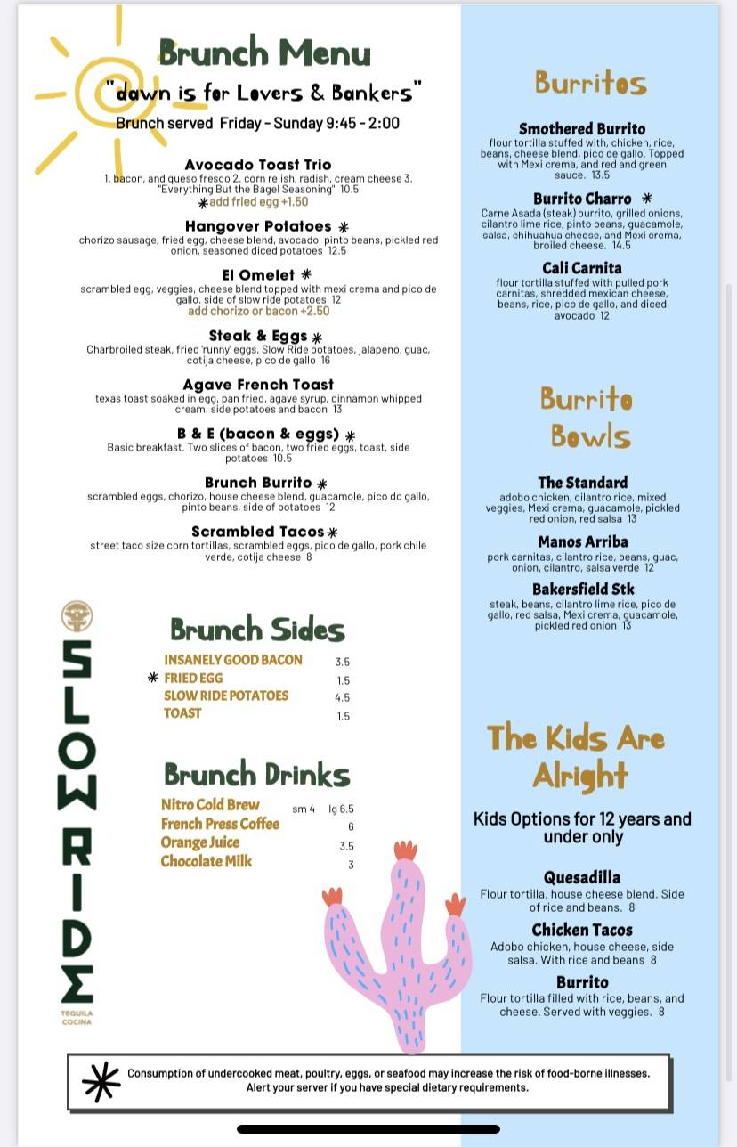 Menu at Slow Ride Tequila Cocina pub & bar, Watford City