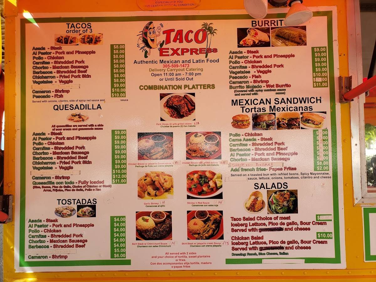 Menu at Taco Express restaurant, Stock Island, Corner of Cross St. And