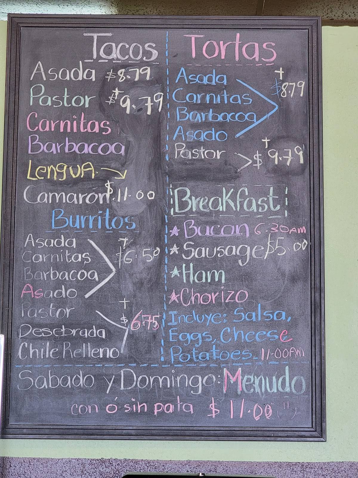 Menu at Taqueria Hagerman cafe, Roswell