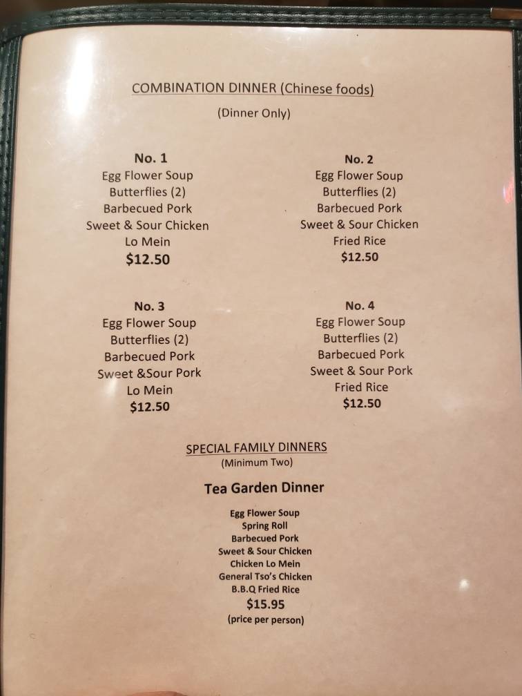Menu at Tea Garden restaurant, Yakima