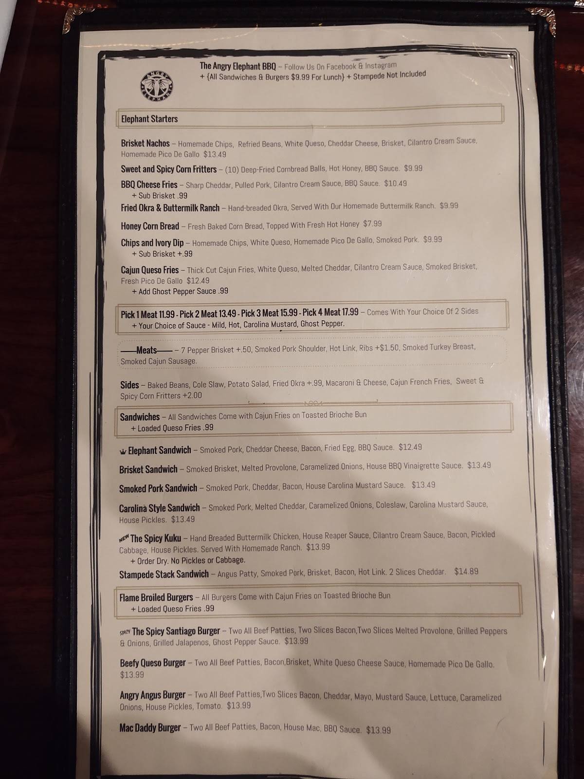 Menu at The Angry Elephant pub & bar, Wichita, 756 N Tyler Rd