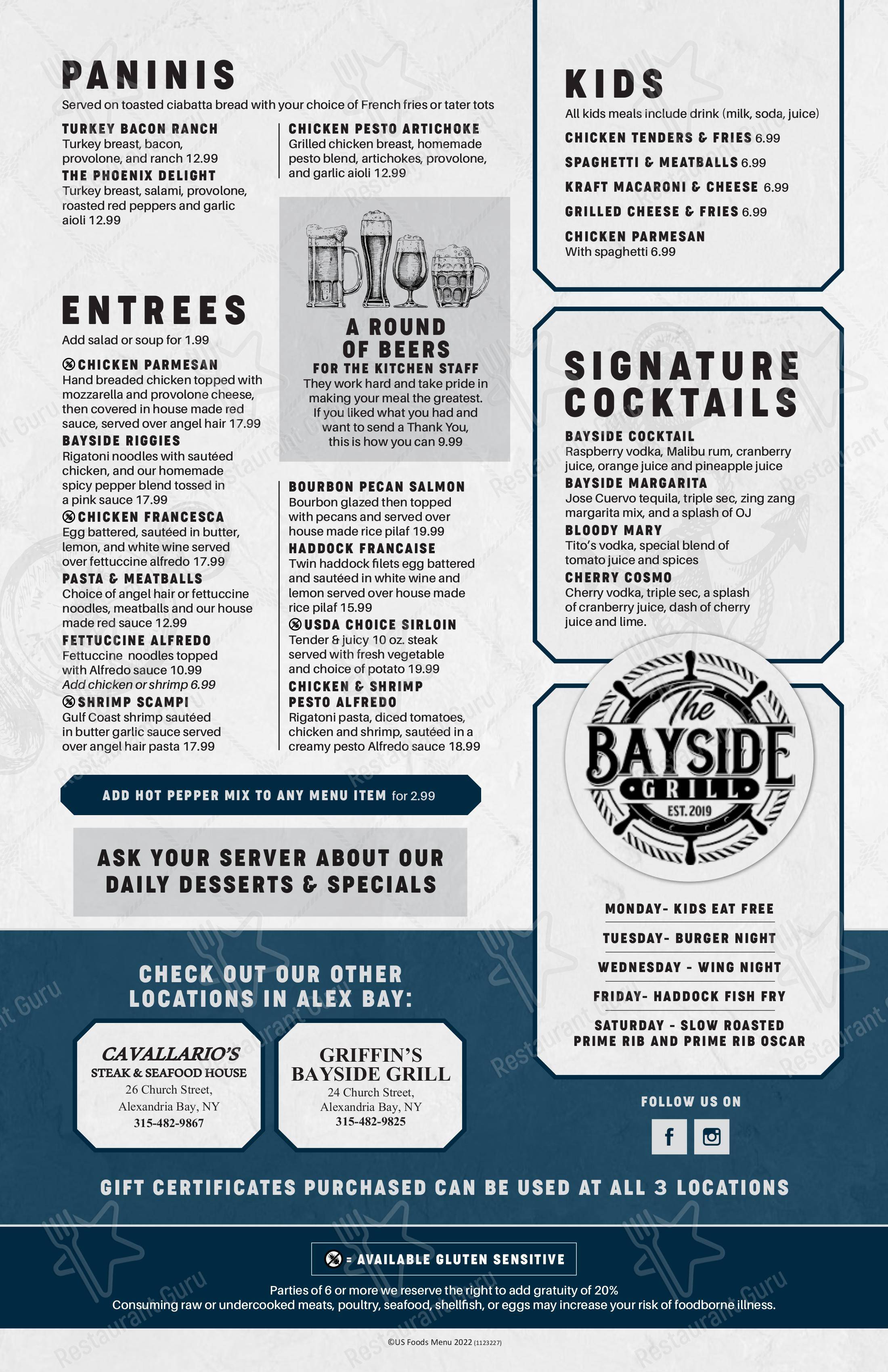Menu at The Bayside Grill pub & bar, Ogdensburg