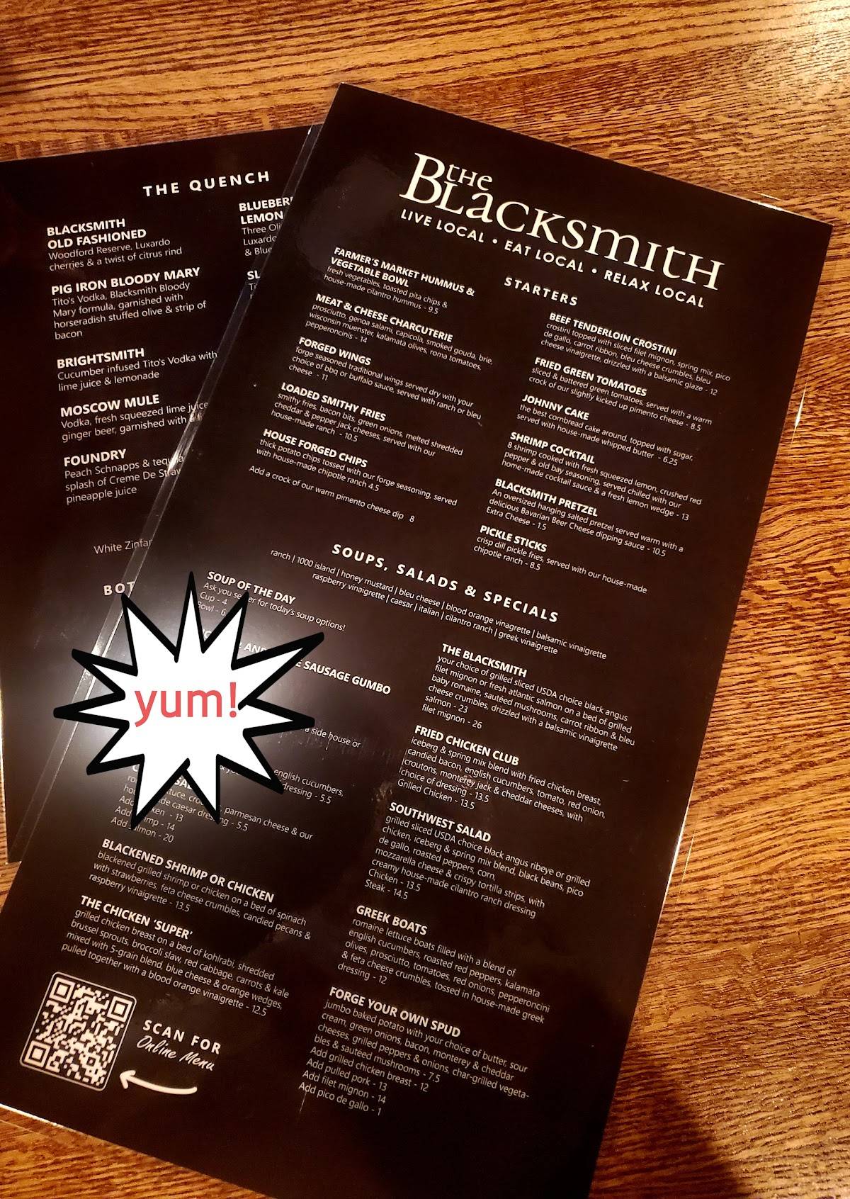 Menu at The Blacksmith Restaurant, Dyersburg