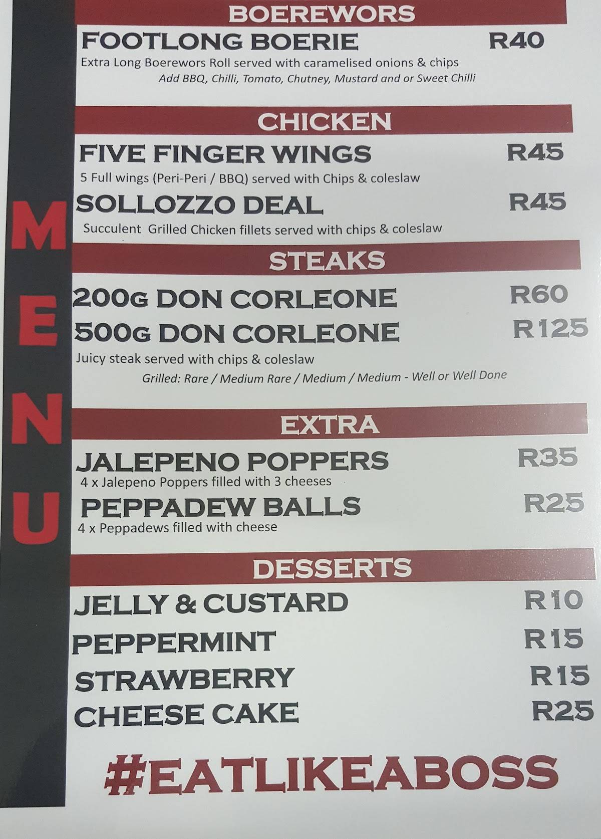 Menu at The Grillfather Mitchells Plain restaurant, Cape Town