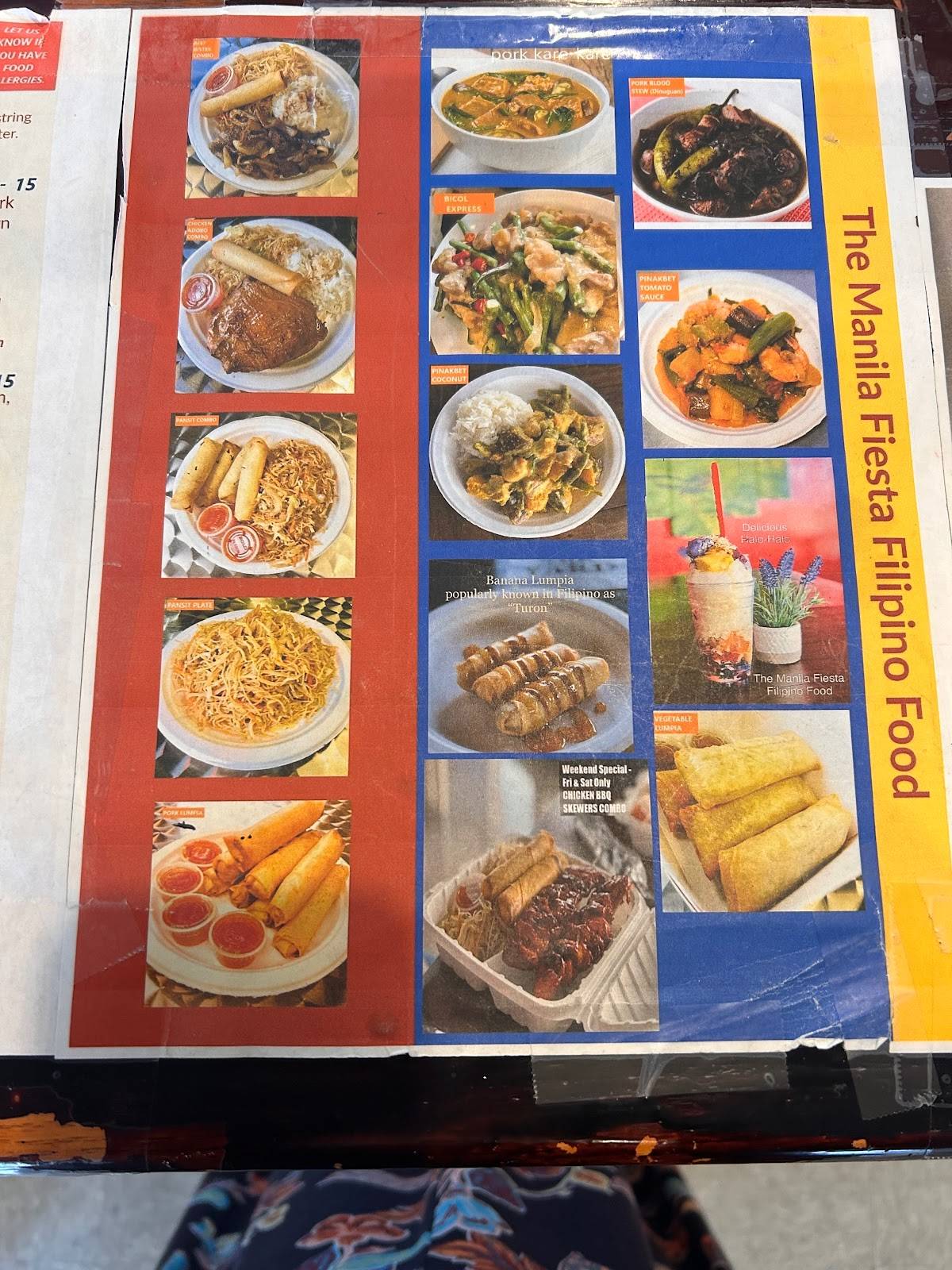 Menu at The Manila Fiesta restaurant, Salem