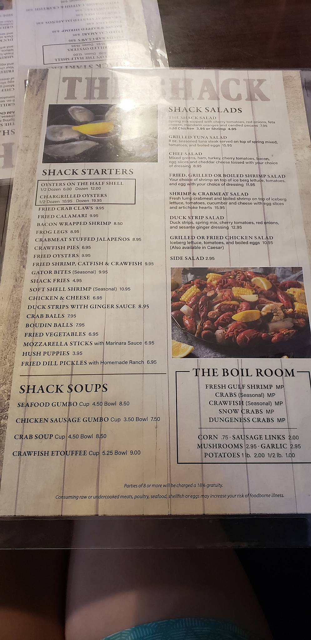 Menu at The Shack restaurant, Houma
