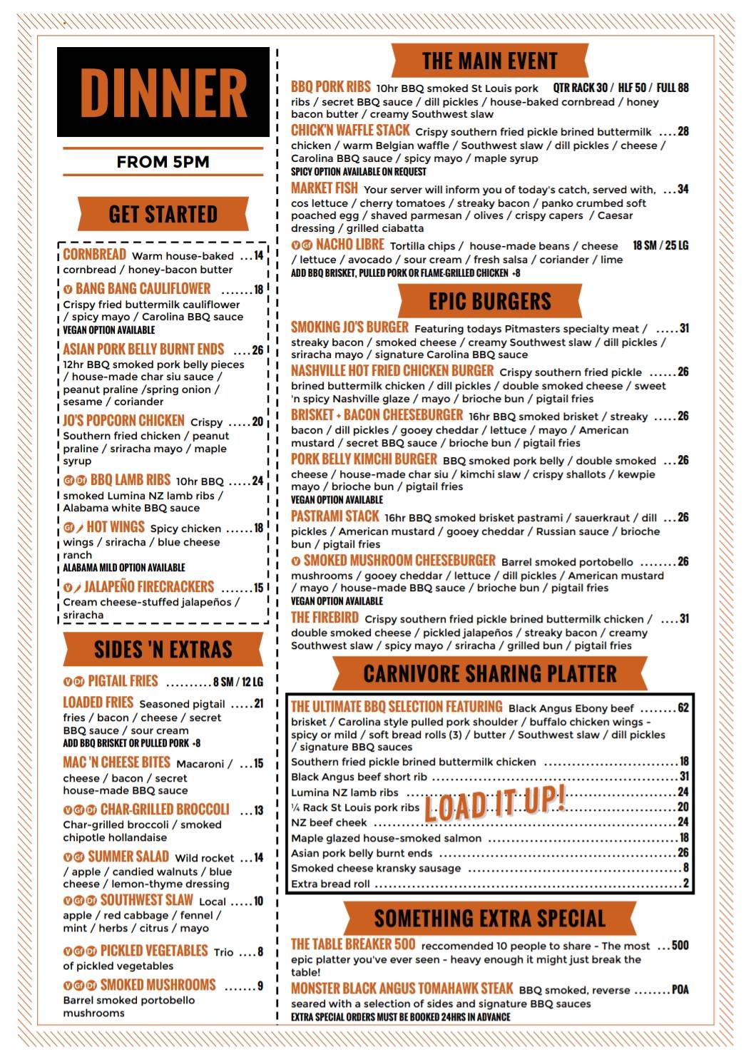 Menu at The Smoking Barrel, Motueka