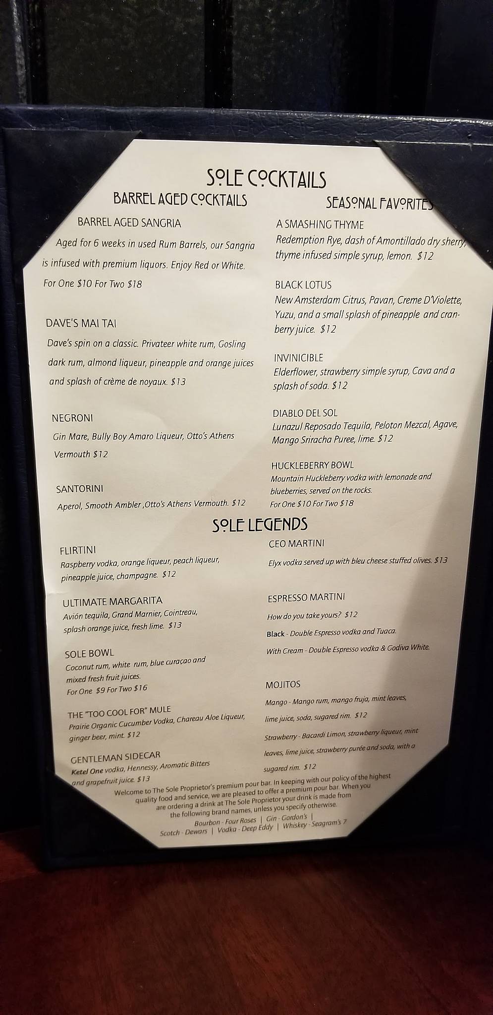 Menu at The Sole Proprietor restaurant, Worcester