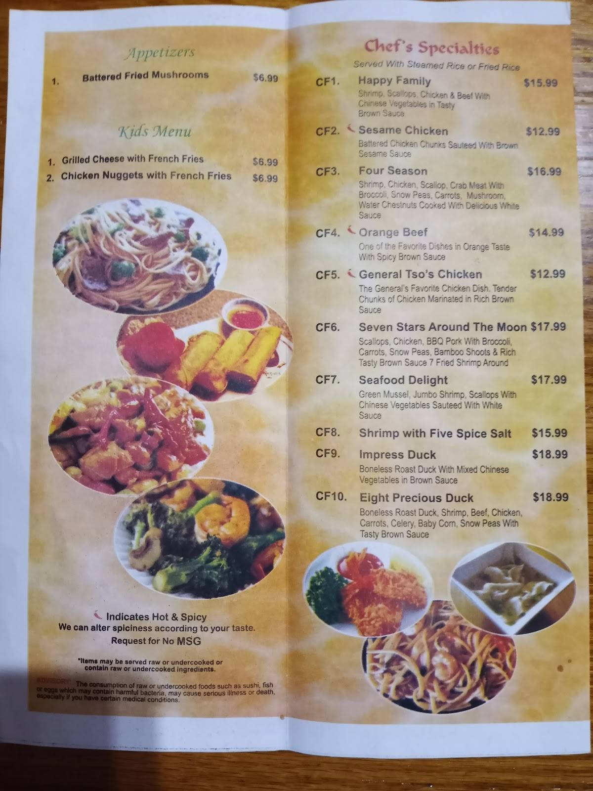 Menu at Tin Loong restaurant, Blue Ridge, Appalachian Hwy
