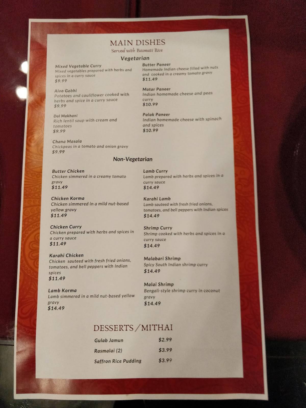 Menu at Saffron Twin Falls restaurant, Twin Falls