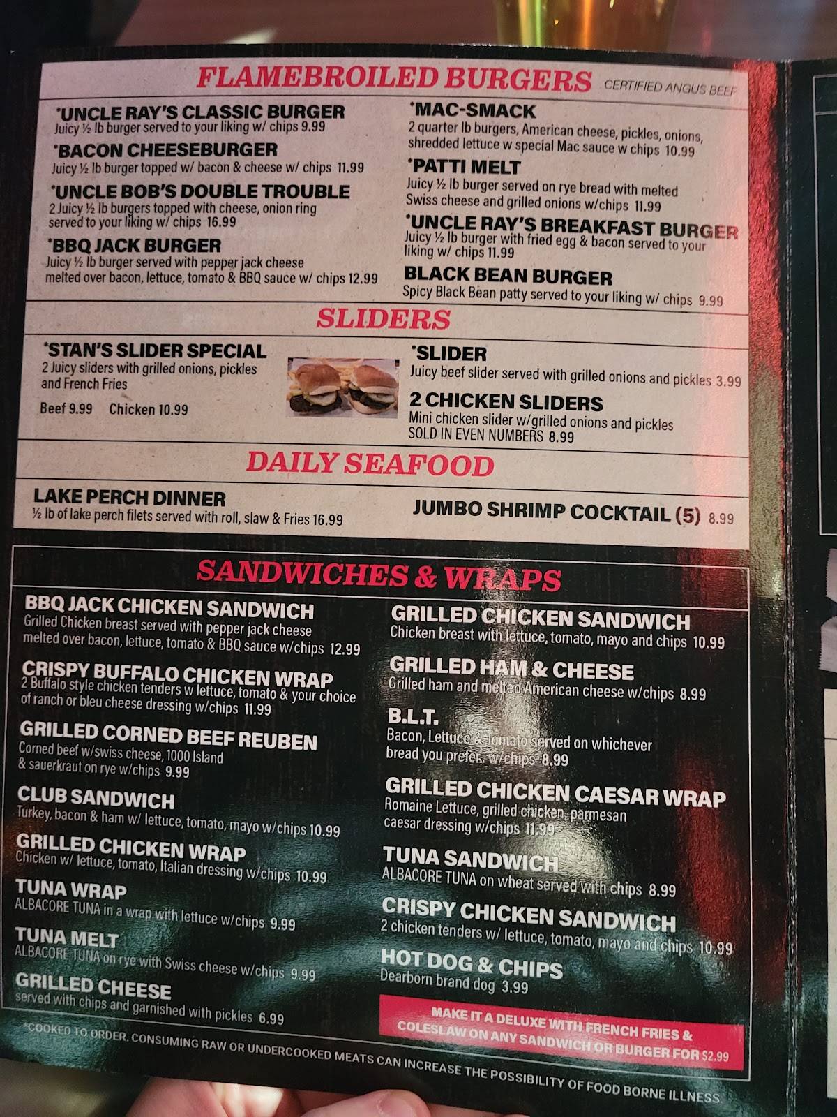 Menu at Uncle Ray's Place pub & bar, Dearborn Heights