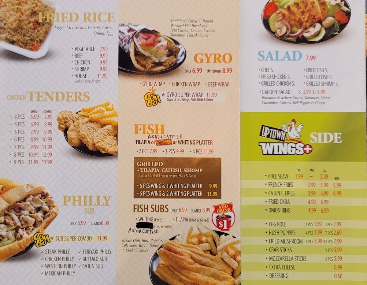 Menu at Uptown wings+ restaurant, Sugar Hill