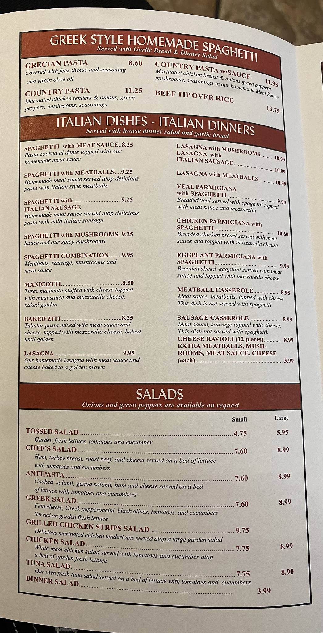 Menu at Vasilios Pizzeria, Holly Hill