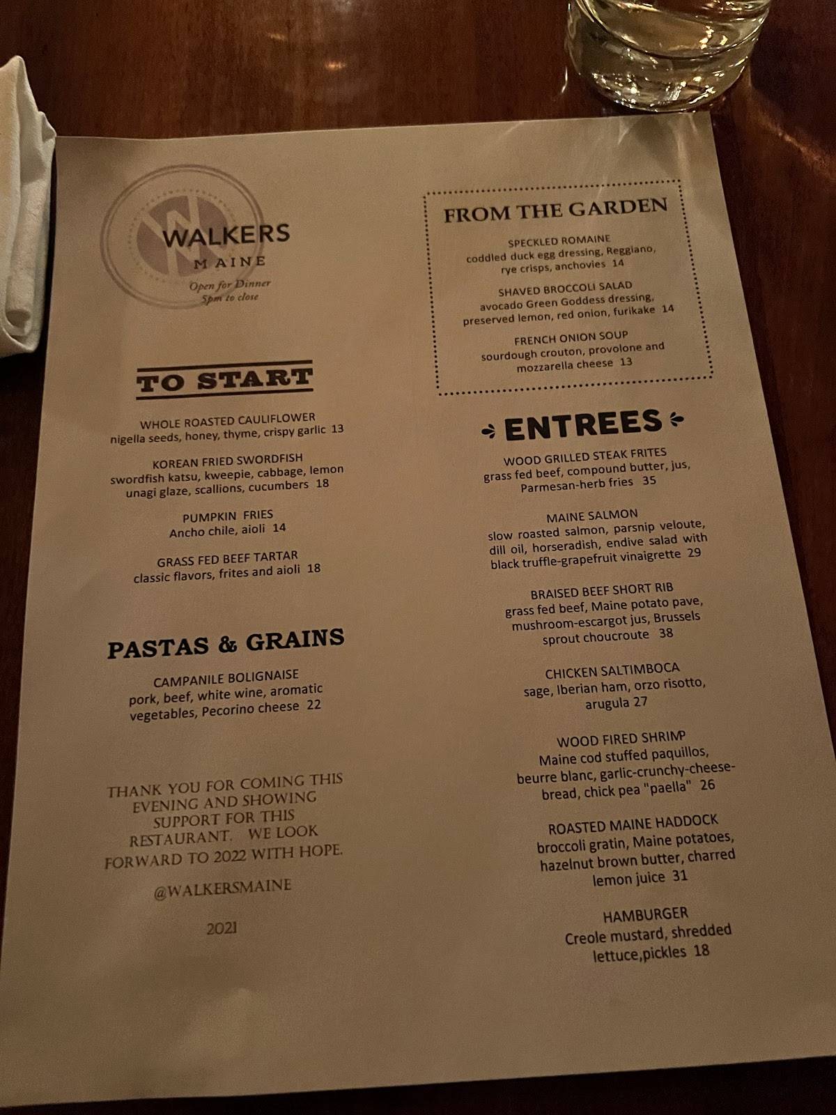 Menu at Walkers Maine pub & bar, York