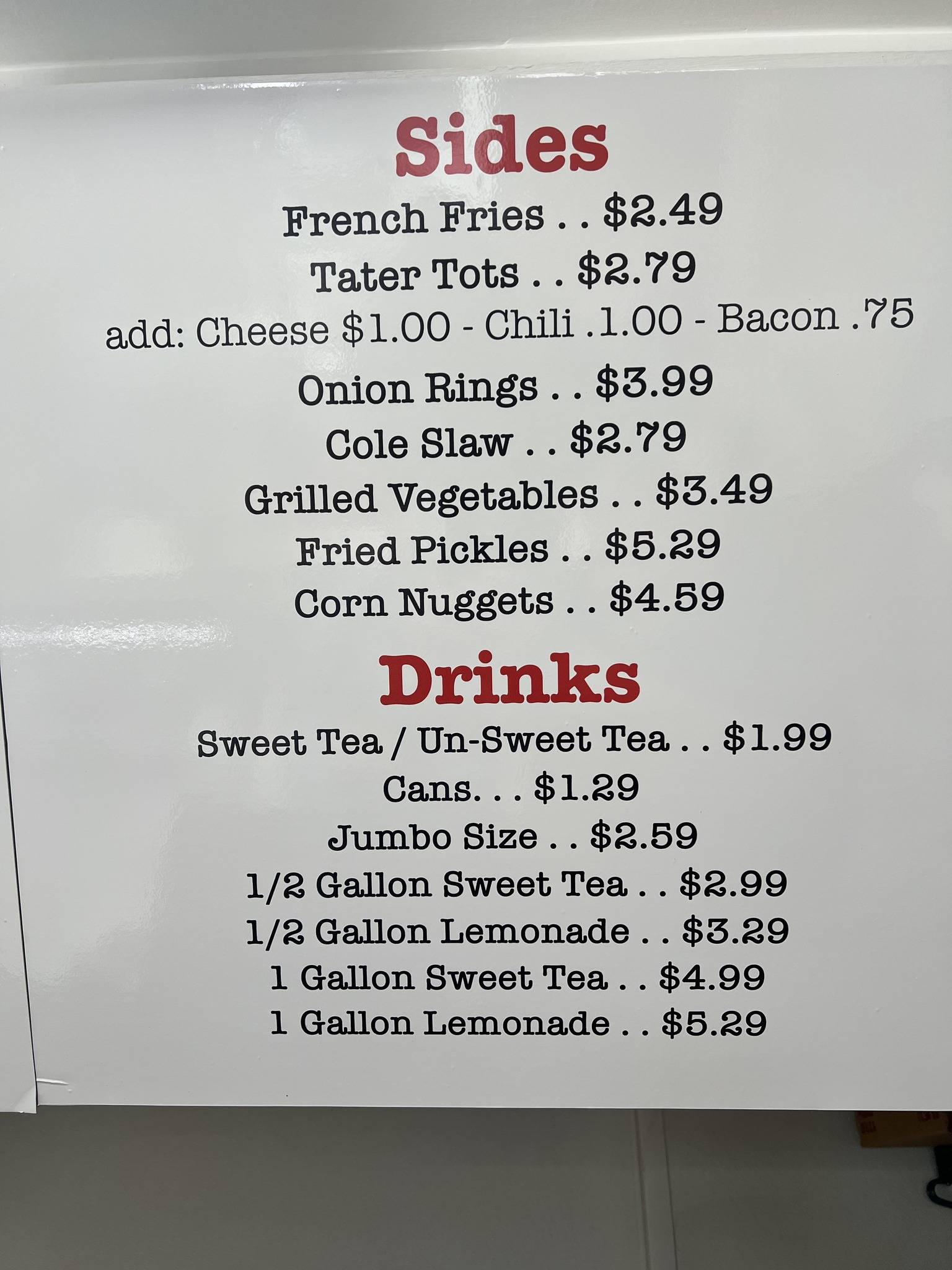 Menu at Waynes Lunch Box restaurant, Spindale
