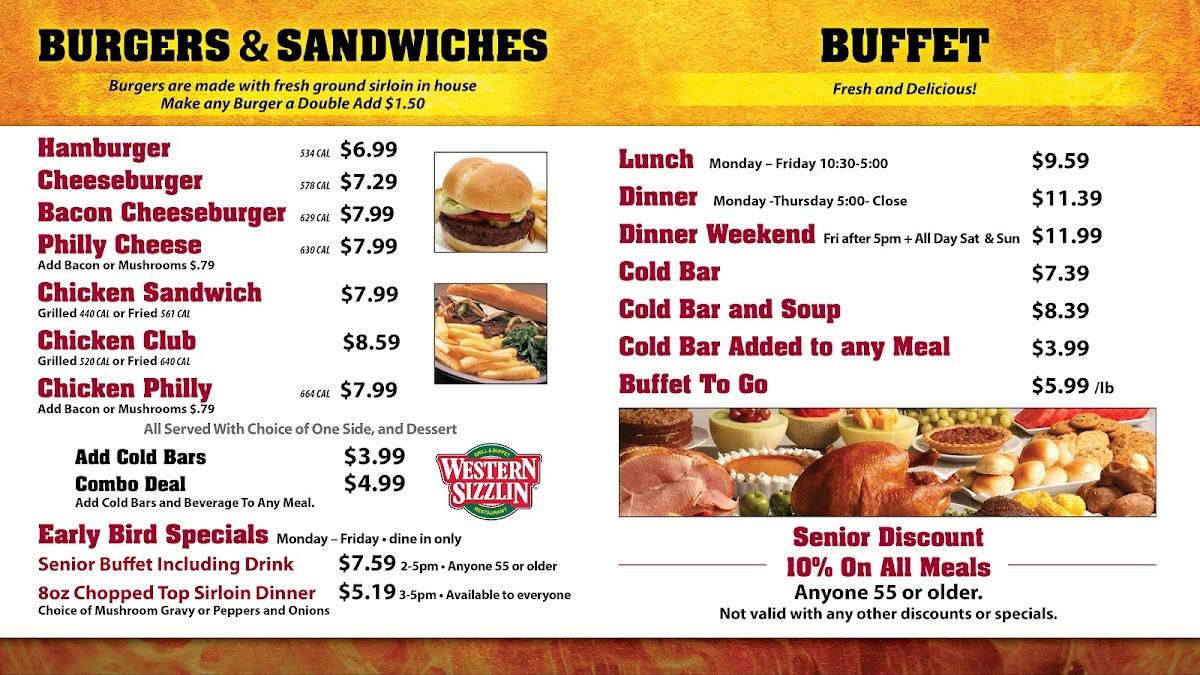 Menu at Western Sizzlin Steakhouse & Buffet, Florence, David H McLeod Blvd