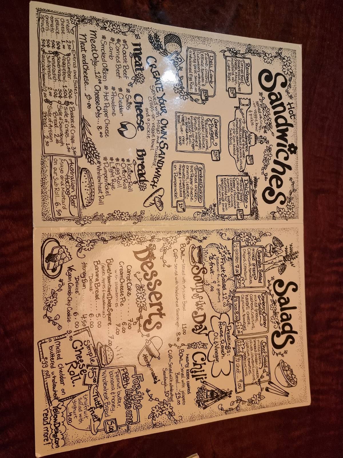 Menu at Yellow Deli cafe, Katoomba