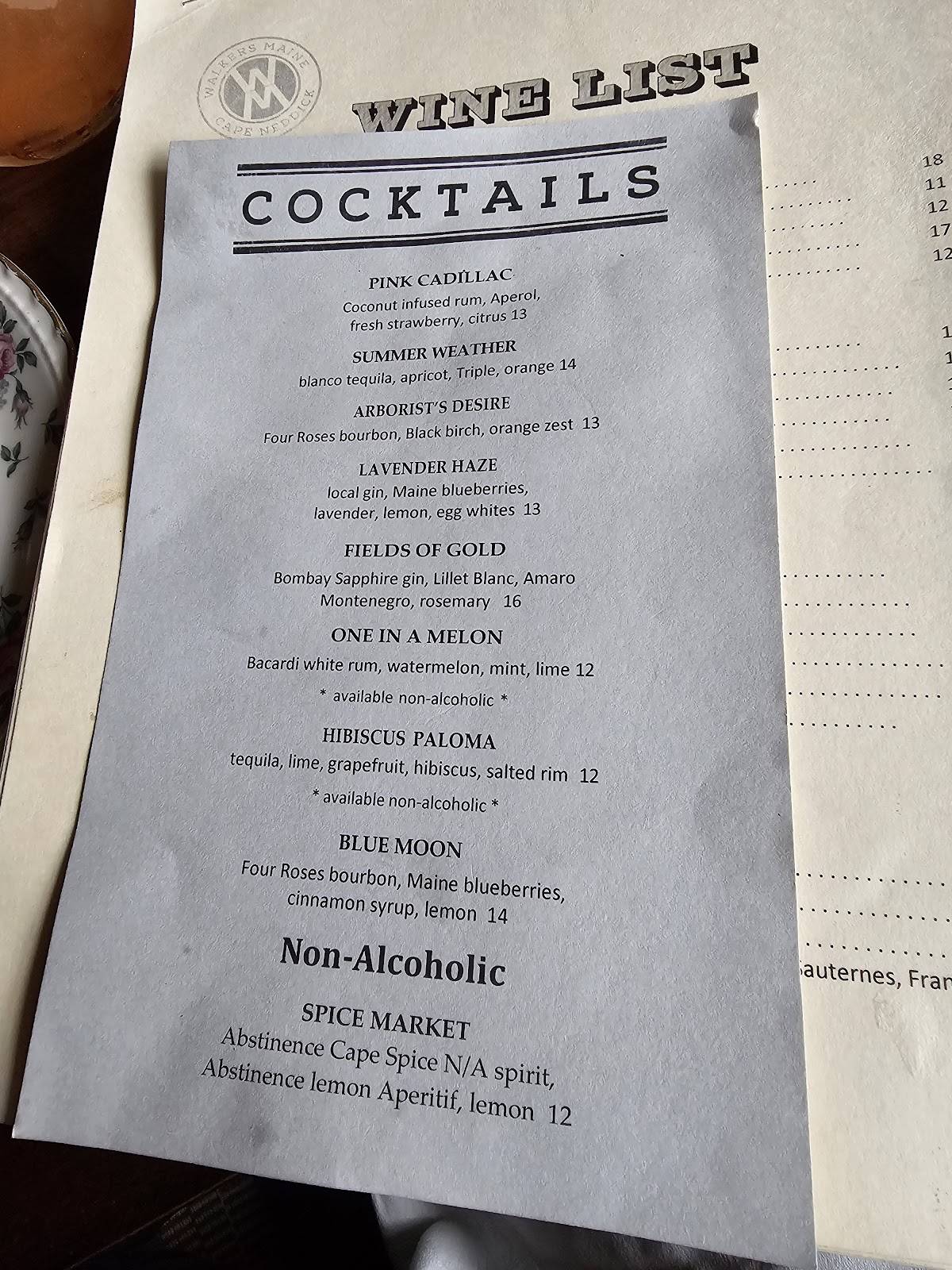Menu at Walkers Maine pub & bar, York