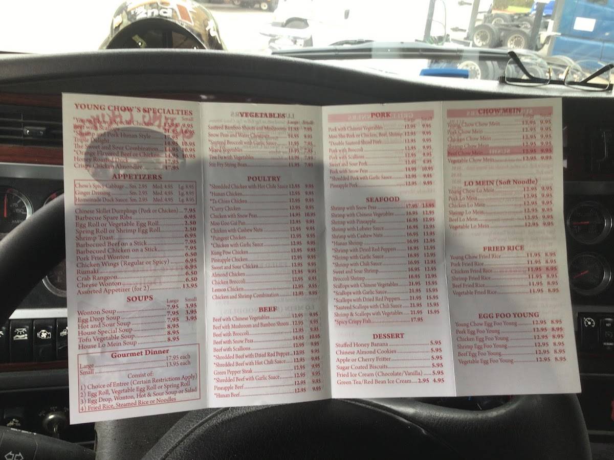 Menu at Young Chow's Restaurant, Beckley