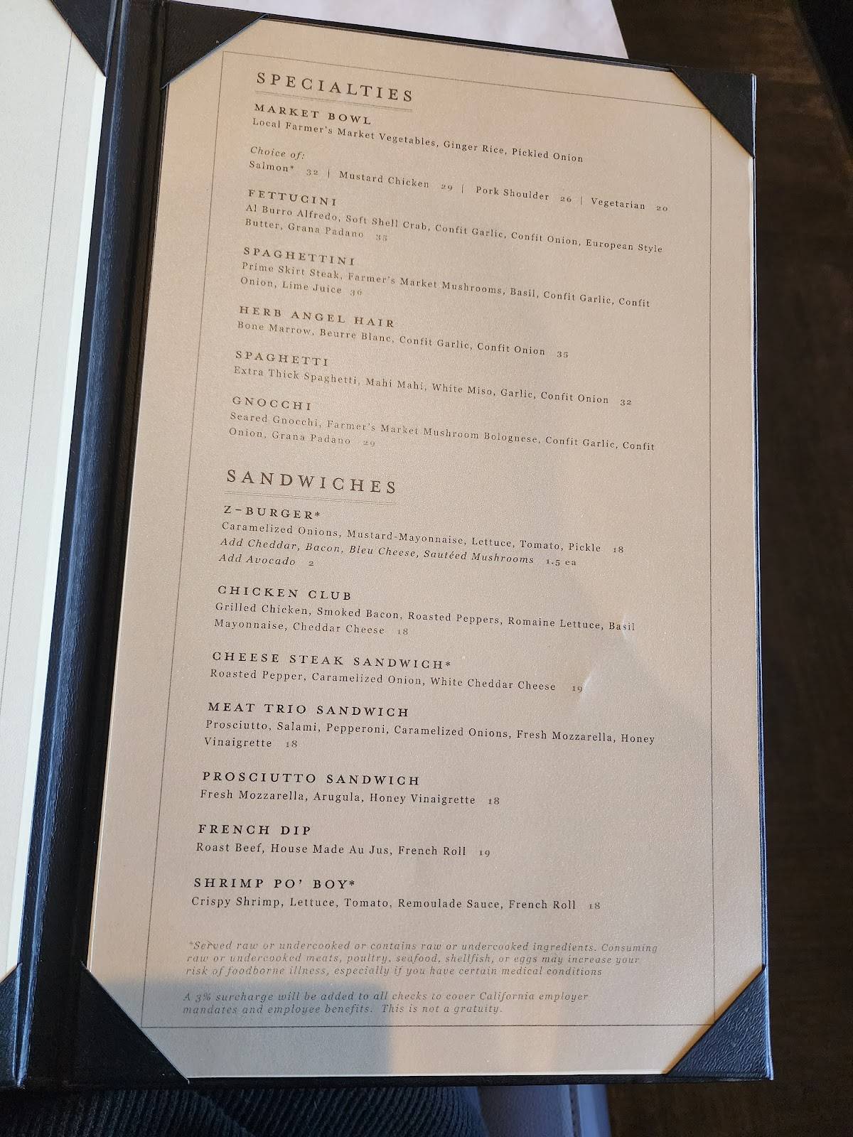 Menu at Zinfandel Grille restaurant, Sacramento, Fair Oaks Blvd