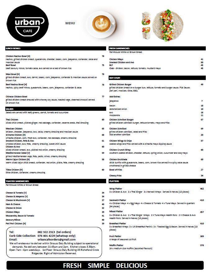 Carta de urban CAFE, Durban, 1st Floor