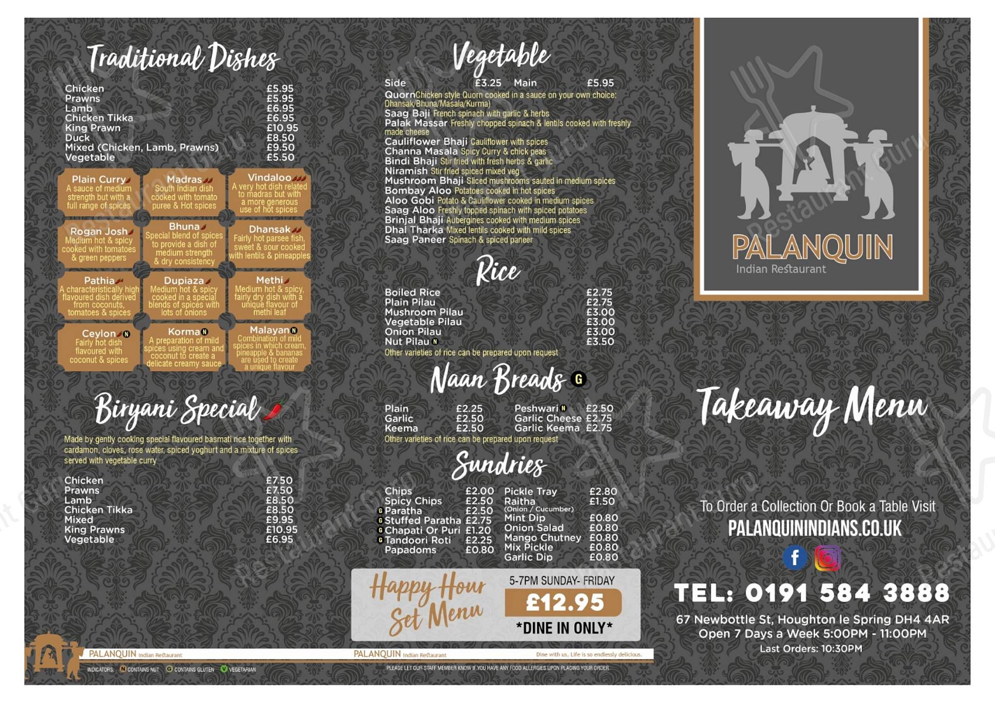 Menu at Palanquin Indian Restaurant, Houghton le Spring