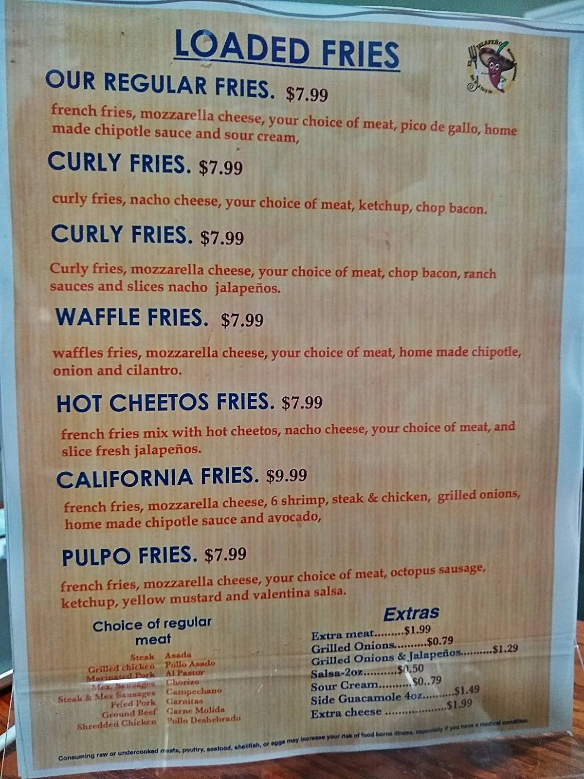 Menu at Taqueria El Jalapeño restaurant, Allen Park