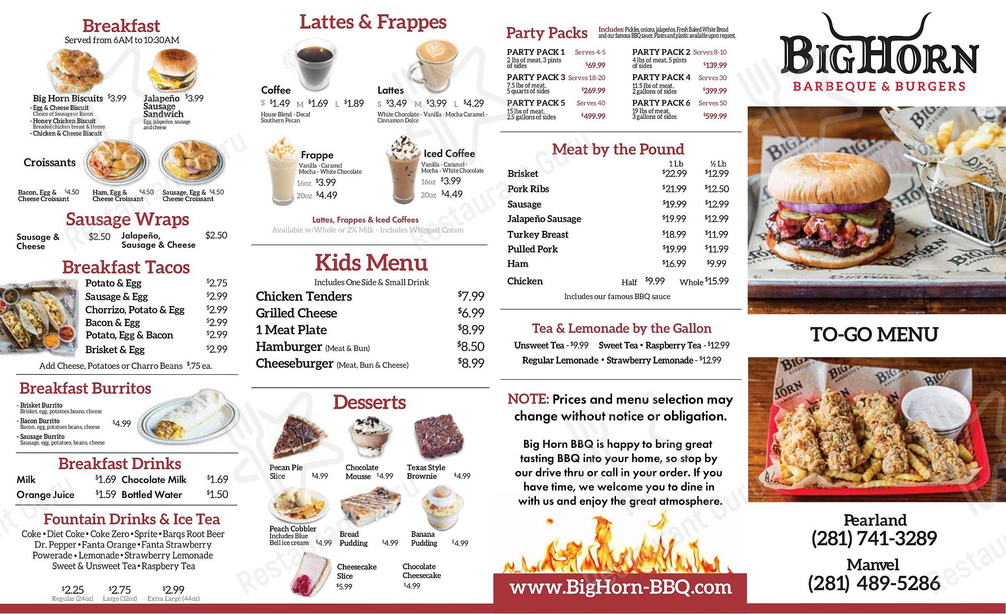 Menu at Big Horn BBQ, Manvel
