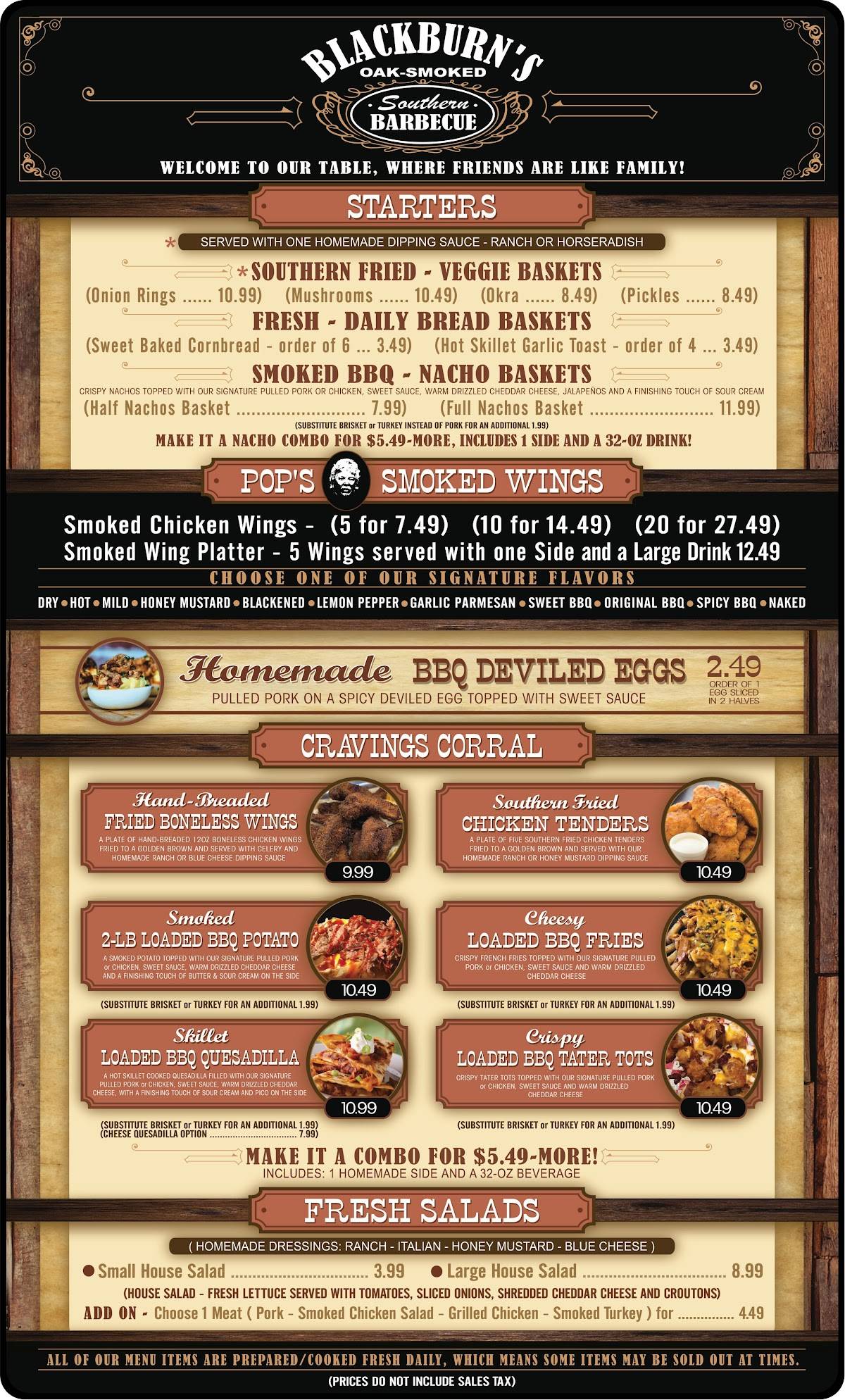Menu at Blackburn's BBQ, Eagle Lake, 169 5th Eloise St