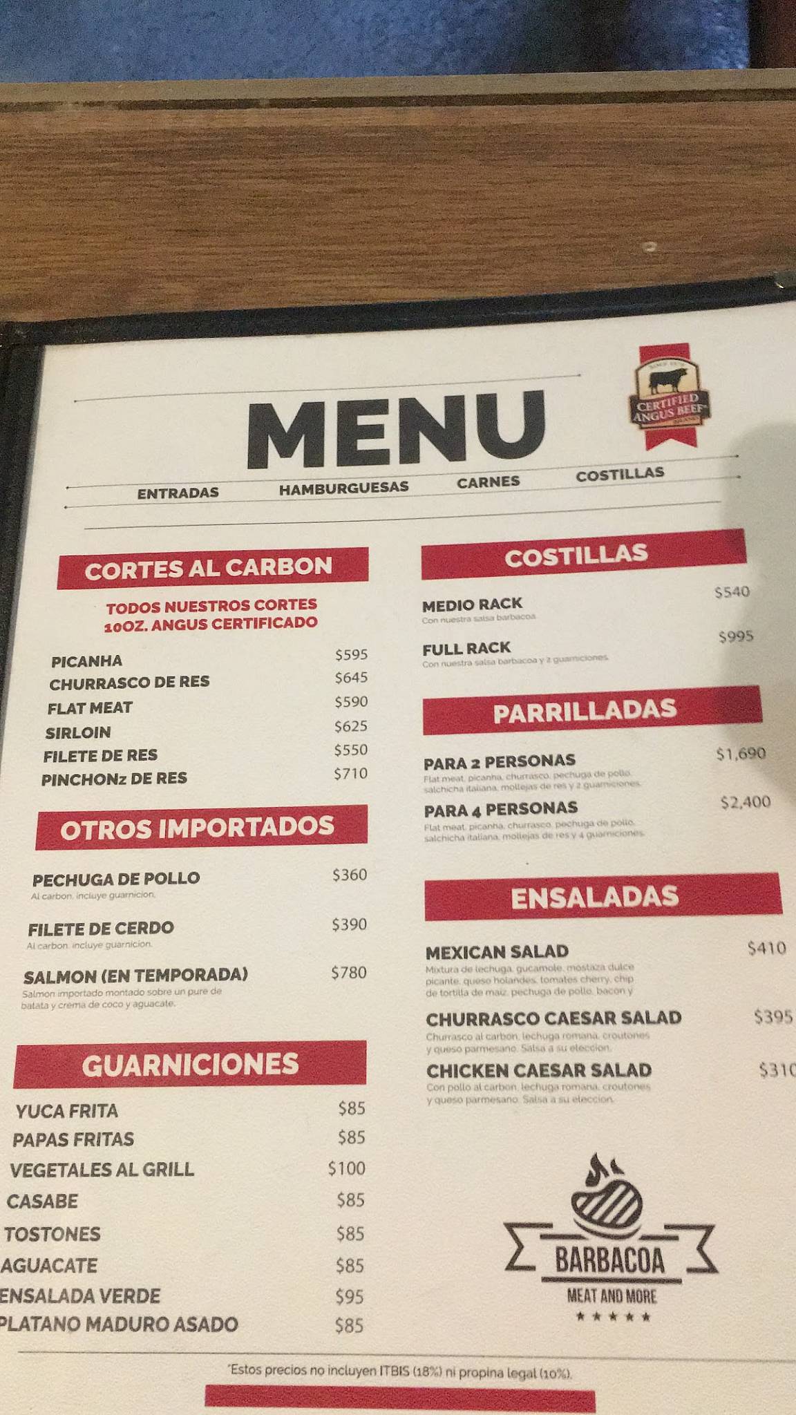 Carta de Barbacoa Meat and More, Santo Domingo