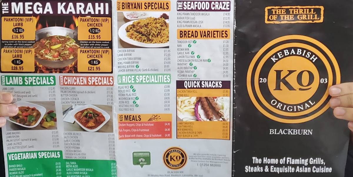 Menu at Kebabish Original Blackburn restaurant, Blackburn