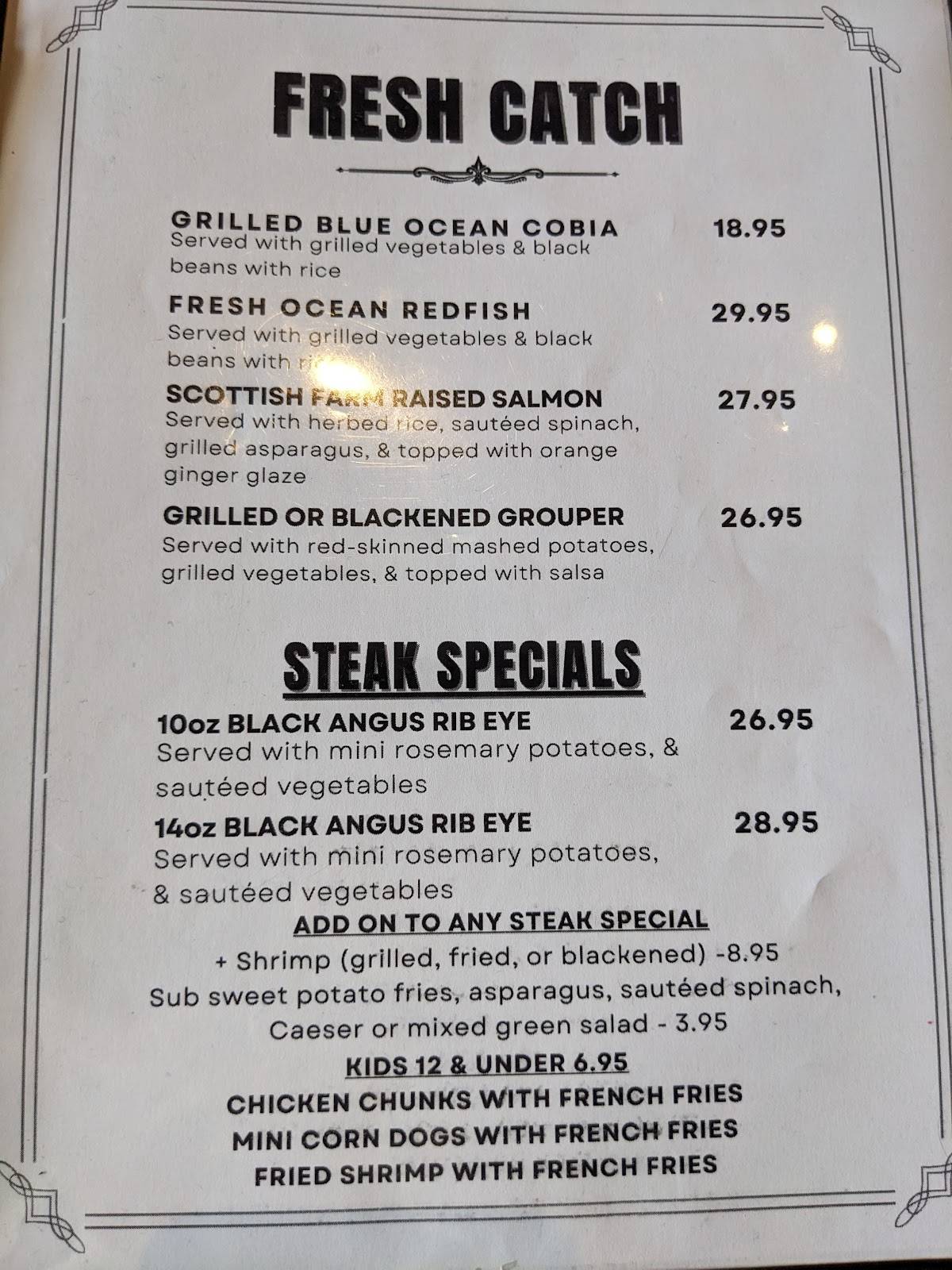 Menu at Blue Water Bay restaurant, Melrose