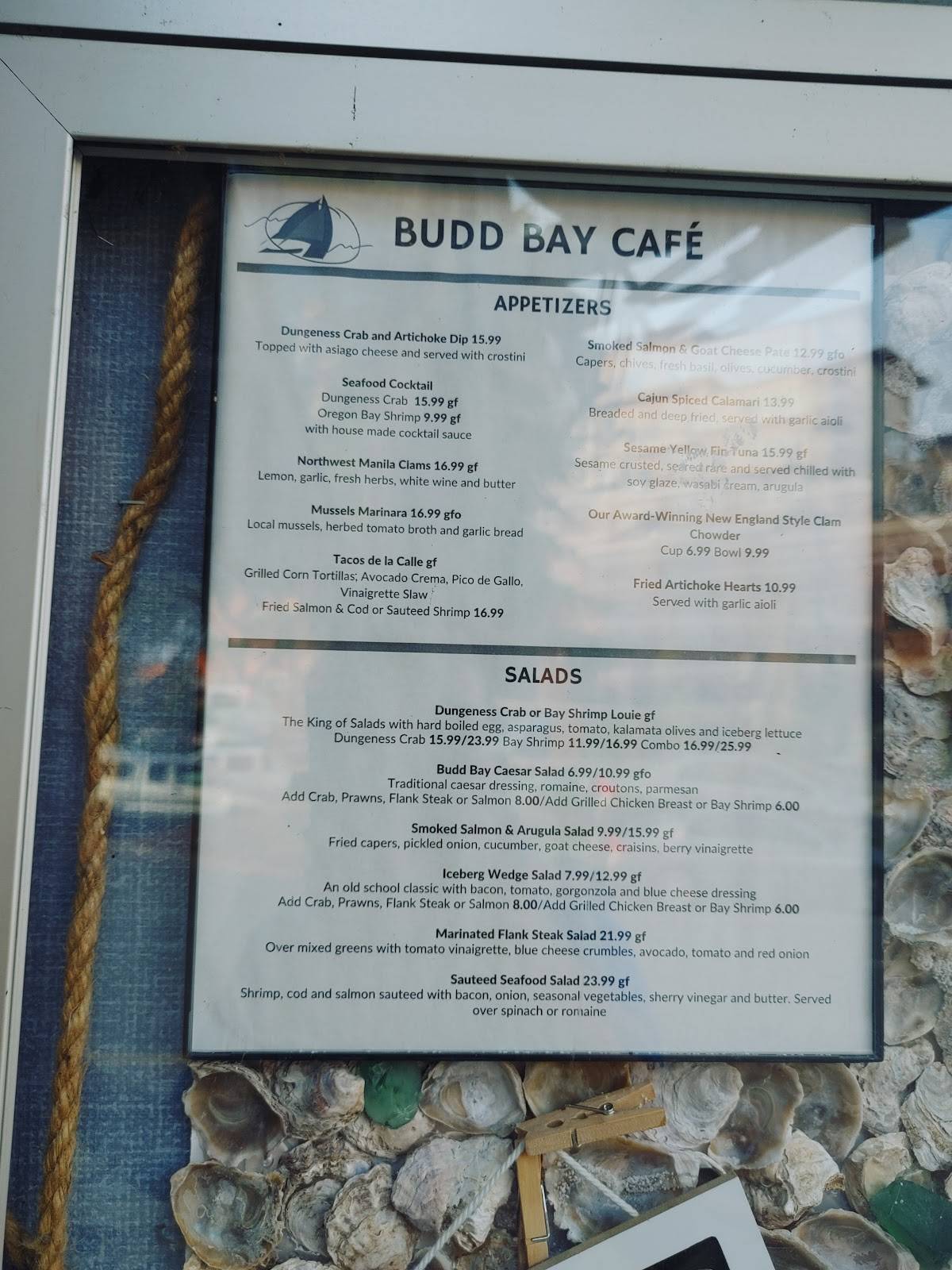 Menu at Budd Bay Cafe, Olympia