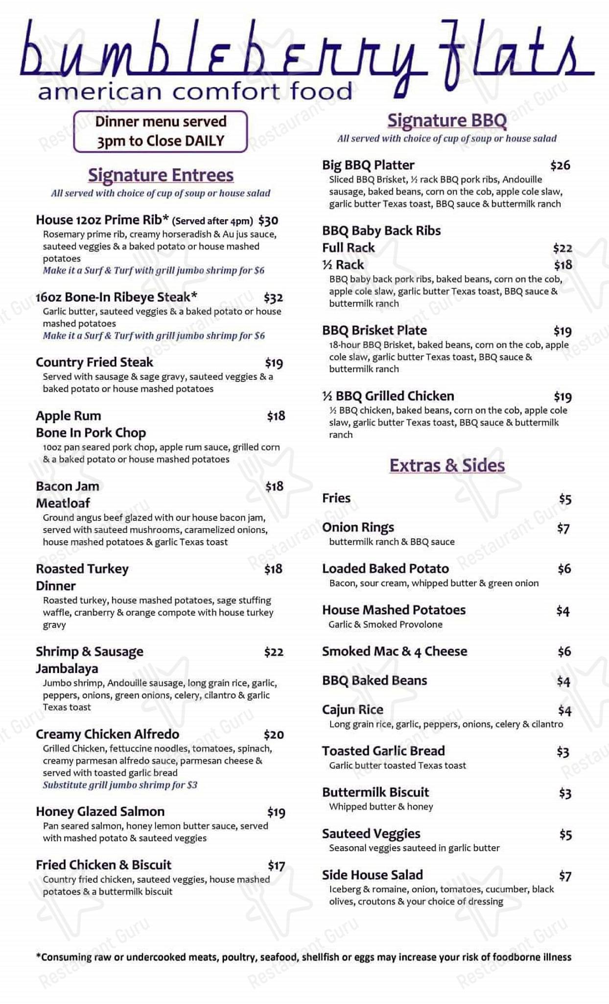 Menu at Bumbleberry Flats restaurant, Laughlin