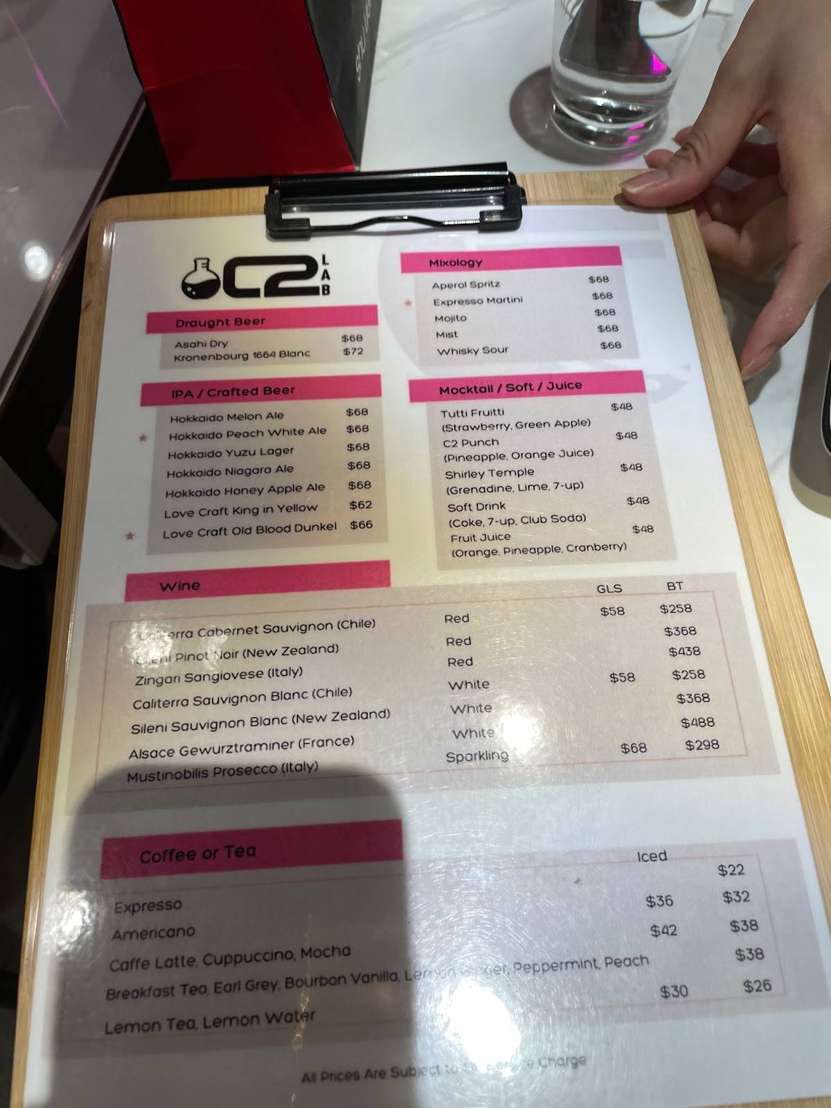 Menu at C2 Lab restaurant, Hong Kong