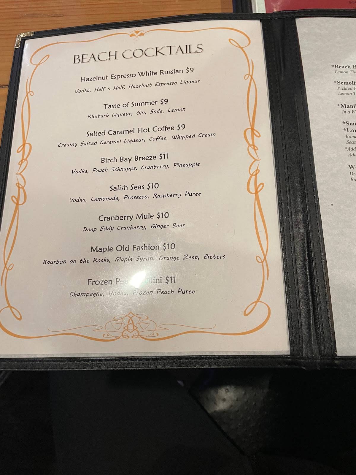 Menu at CJ's Beach House restaurant, Birch Bay