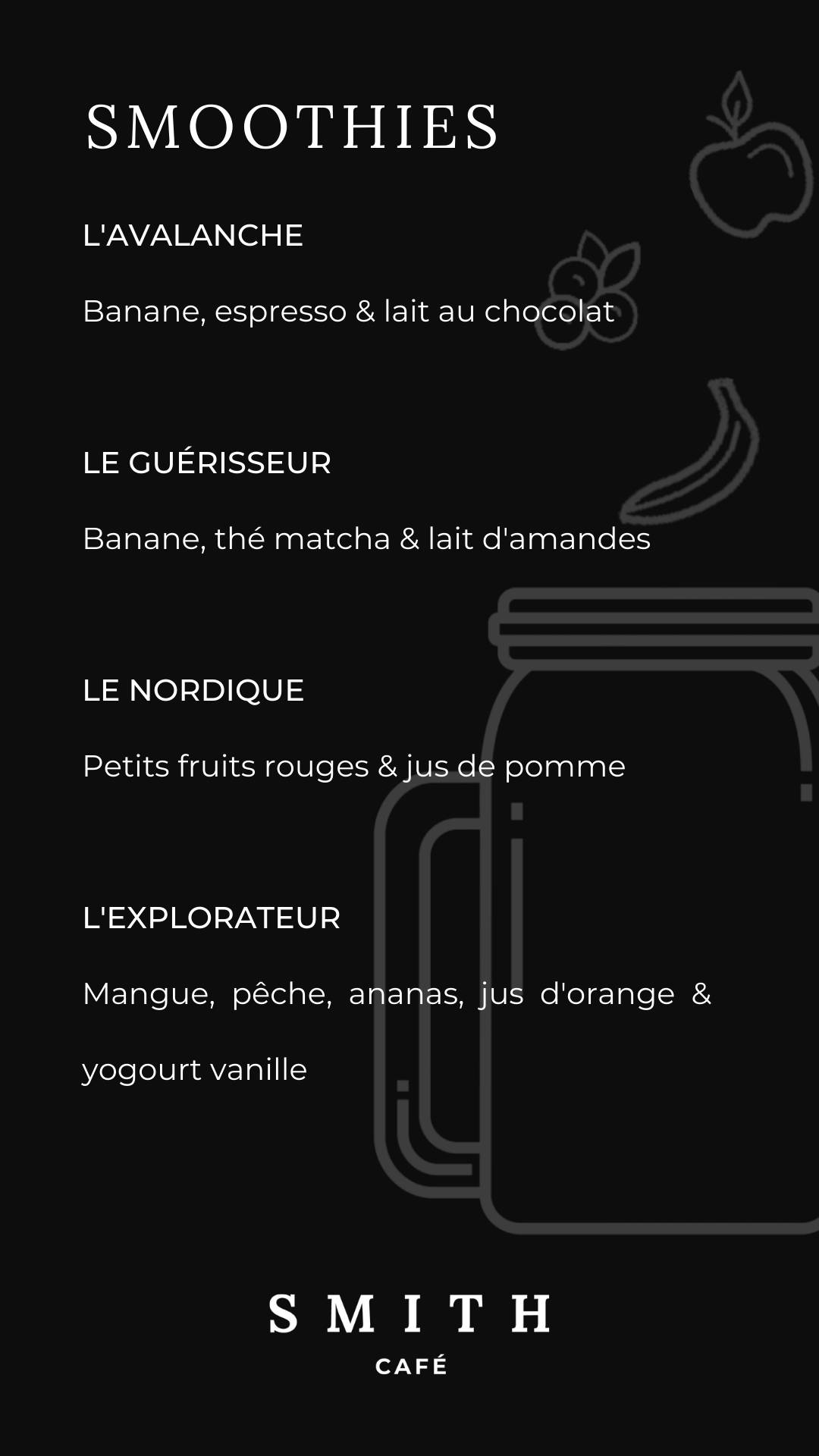 Menu au Café La Maison Smith Sillery, Québec