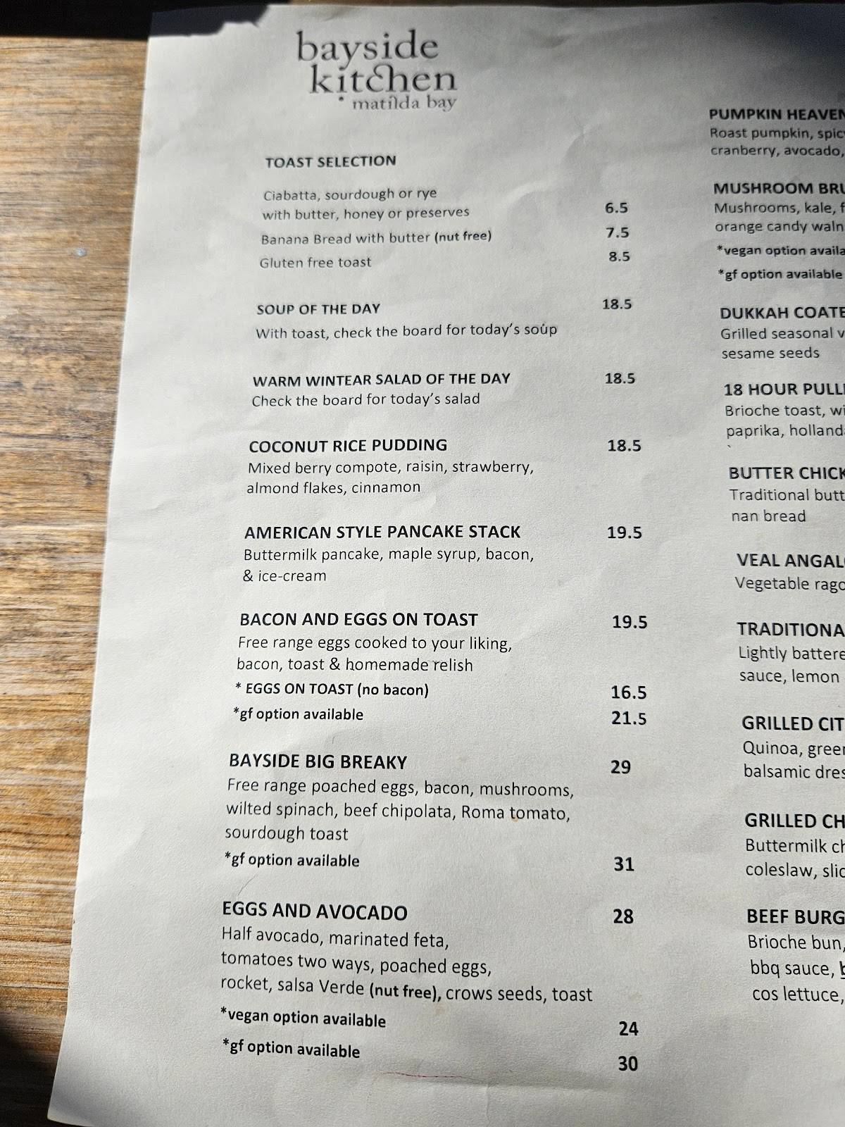 Bayside Kraft Kitchen Menu