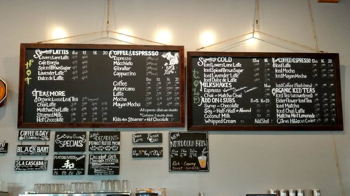 Menu at Black Oak Coffee Roasters cafe, Ukiah